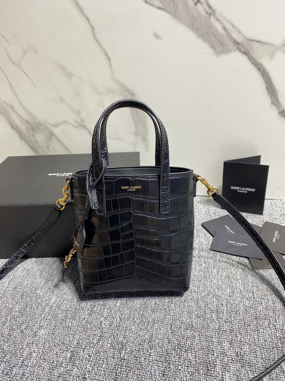 Saint Laurent Toy Shopping Bag in Black Crocodile-Embossed Leather