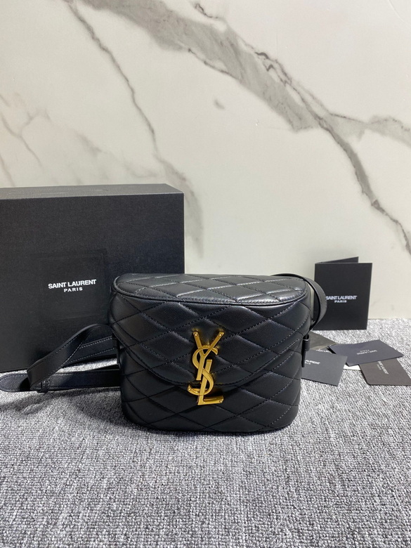 Saint Laurent June Box Bag in Black Quilted Leather with Gold YSL Logo