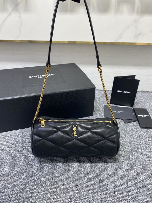 Saint Laurent Sade Tube Shoulder Bag in Black Quilted Lambskin with Gold Chain