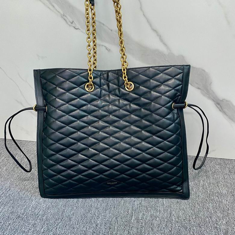 Saint Laurent Quilted Chain-Handle Tote Bag in Black Leather with Gold Hardware
