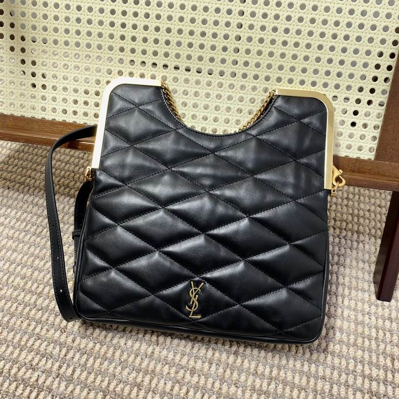 Saint Laurent Quilted Frame Top-Handle Shoulder Bag in Black Leather
