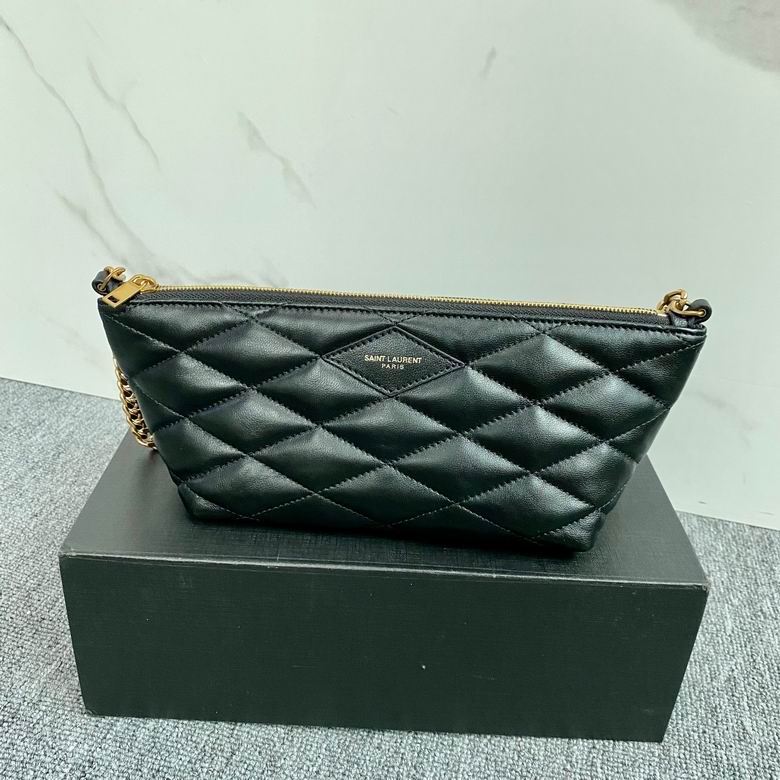 Saint Laurent Sade Quilted Chain Shoulder Bag in Black Lambskin Leather