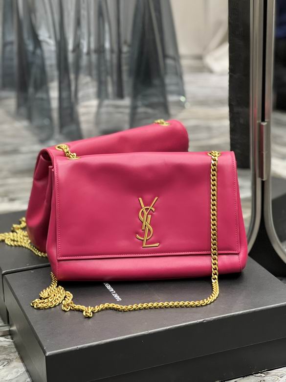 Saint Laurent Kate Medium Reversible Chain Shoulder Bag in Fuchsia Leather