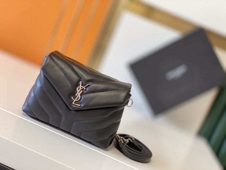 Saint Laurent Loulou Toy Chevron-Quilted Crossbody Bag in Black Leather
