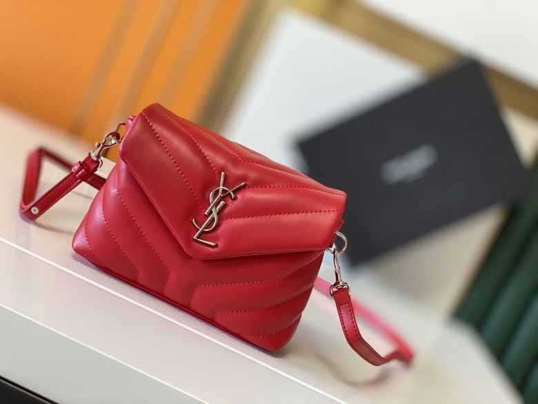 Saint Laurent Loulou Toy Crossbody Bag in Red Y-Quilted Leather