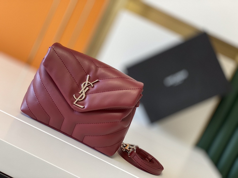 Saint Laurent Loulou Toy Crossbody Bag in Burgundy Y-Quilted Leather