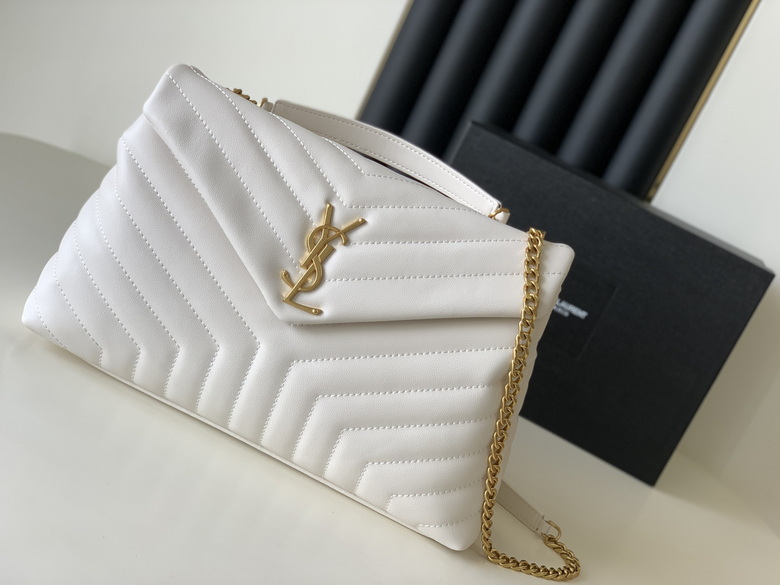 Saint Laurent Loulou Medium Chain Shoulder Bag in White Y-Quilted Leather