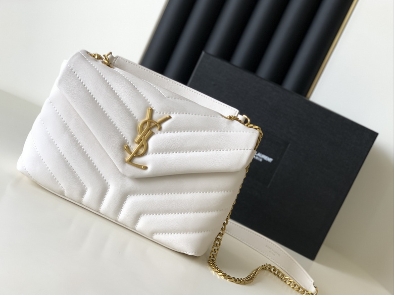 Saint Laurent Loulou Small Chain Shoulder Bag in White Y-Quilted Leather