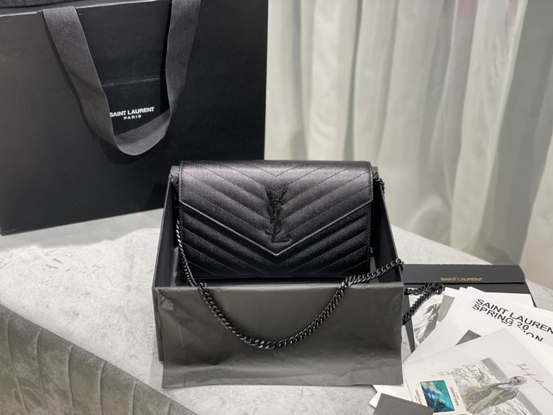 Saint Laurent Monogram Envelope Chain Wallet in Black Grained Leather