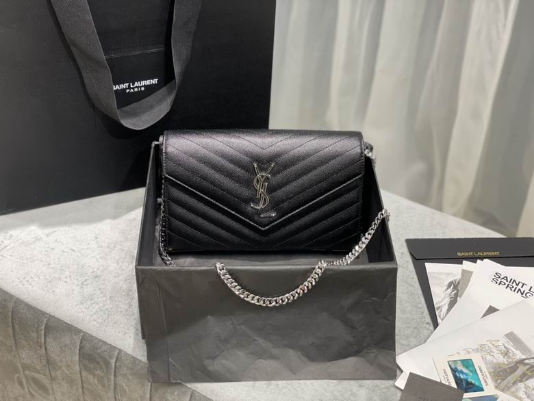 Saint Laurent Monogram Envelope Chain Wallet in Black Grain Leather