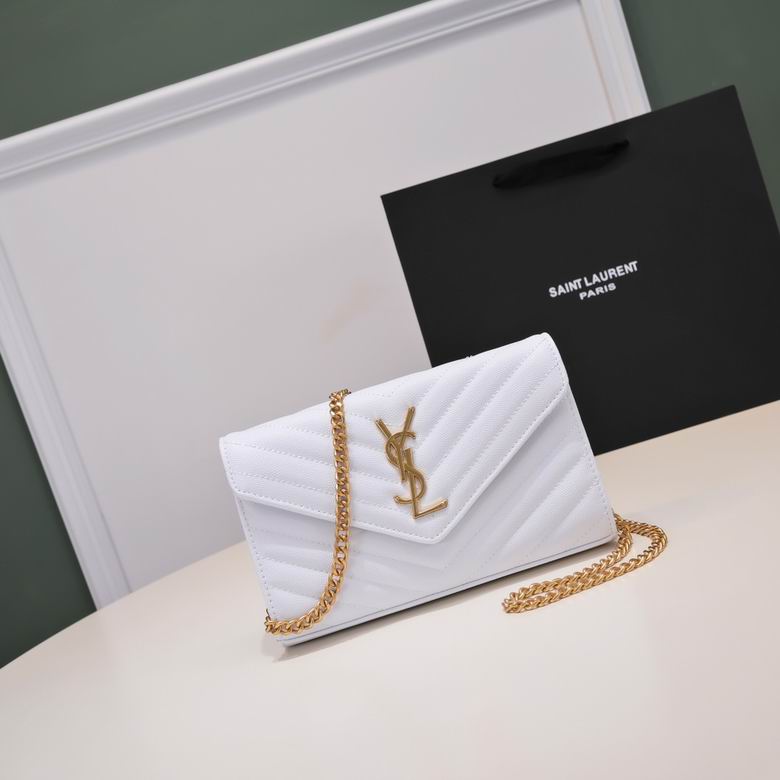 Saint Laurent Monogram Envelope Chain Bag in White Grain de Poudre Leather