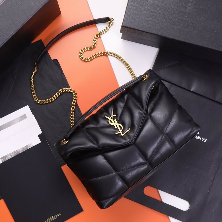 Saint Laurent Toy Puffer Chain Shoulder Bag in Black Quilted Lambskin