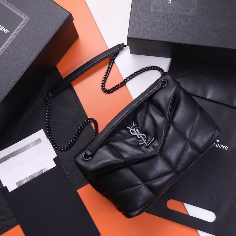 Saint Laurent Puffer Small Chain Bag in Black Quilted Lambskin Leather