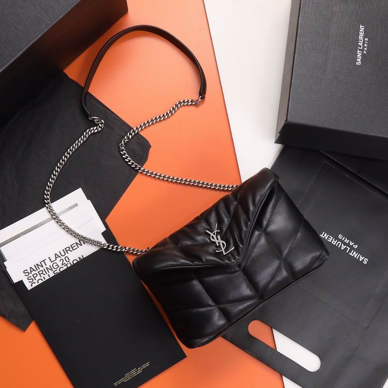 Saint Laurent Puffer Toy Chain Bag in Black Quilted Lambskin, Silver Hardware