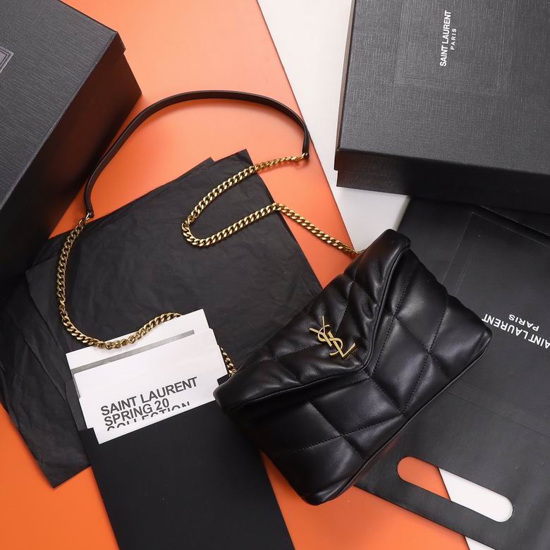 Saint Laurent Toy Puffer Chain Bag in Black Quilted Lambskin with Gold Hardware