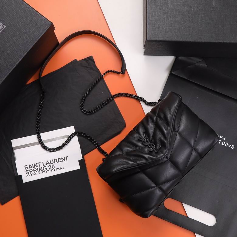 Saint Laurent Toy Puffer Chain Bag in Black Quilted Lambskin, Black Hardware