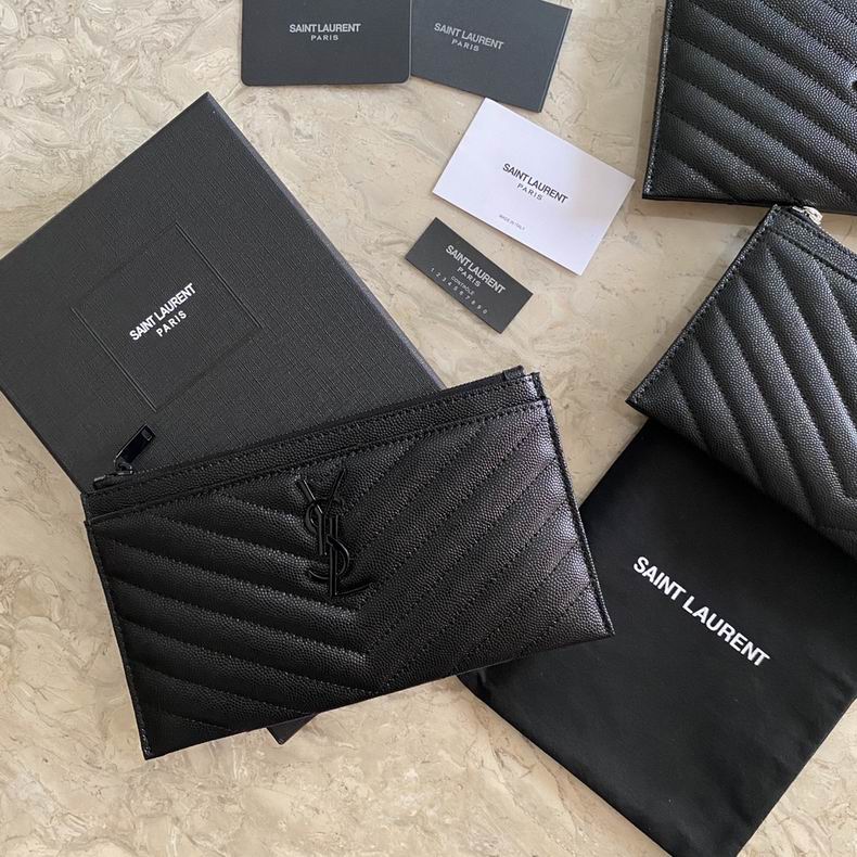 Saint Laurent Cassandre Matelassé Zip Pouch in Black Grain Leather, Black Hardware