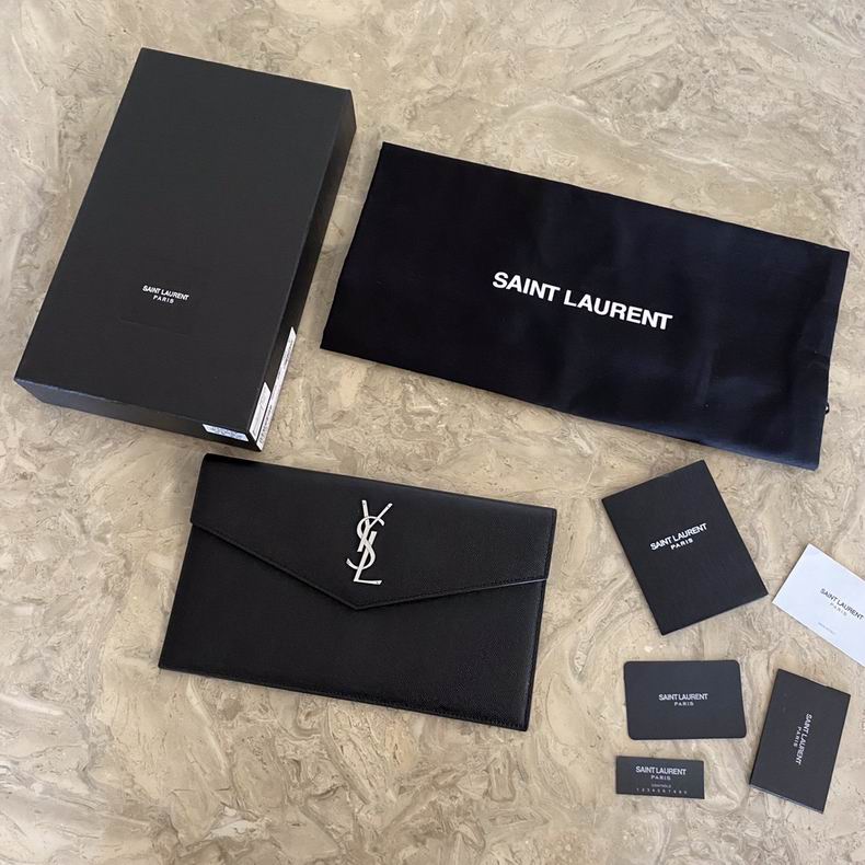 Saint Laurent Uptown Envelope Pouch Clutch in Black Grained Leather