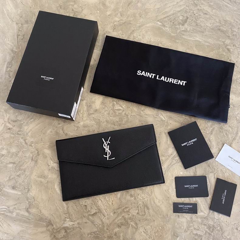 Saint Laurent Uptown Medium Envelope Pouch in Black Grained Leather