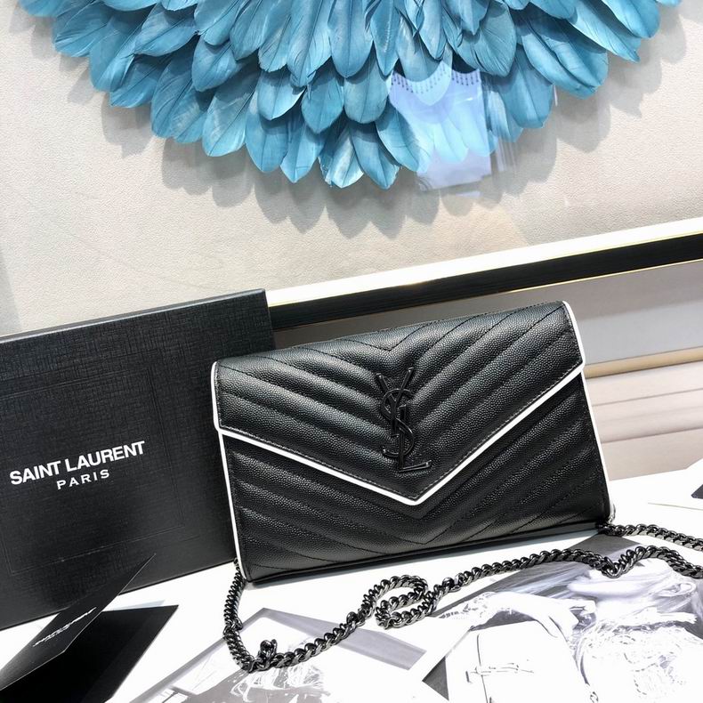 Saint Laurent Envelope Chain Wallet in Black Grained Matelassé Leather