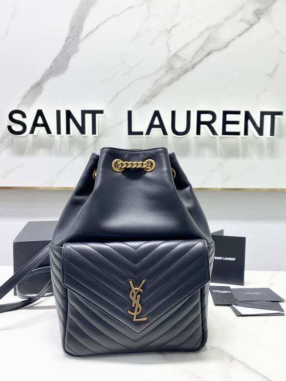 Saint Laurent Joe Backpack in Black Chevron-Quilted Leather with Gold Hardware