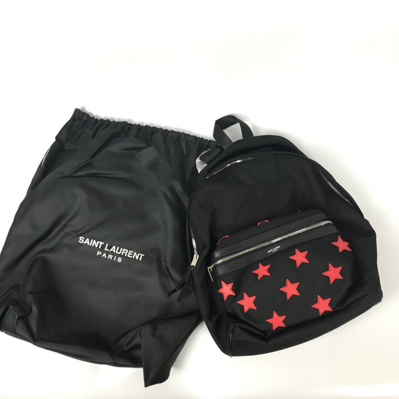 Saint Laurent City Backpack in Black Nylon with Red Star Patches