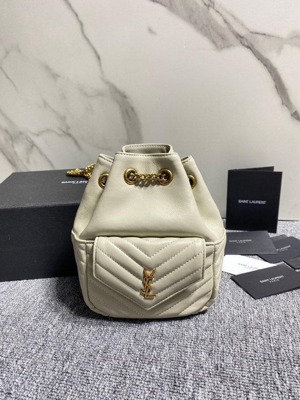 Saint Laurent Joe Mini Backpack in Cream Chevron-Quilted Leather