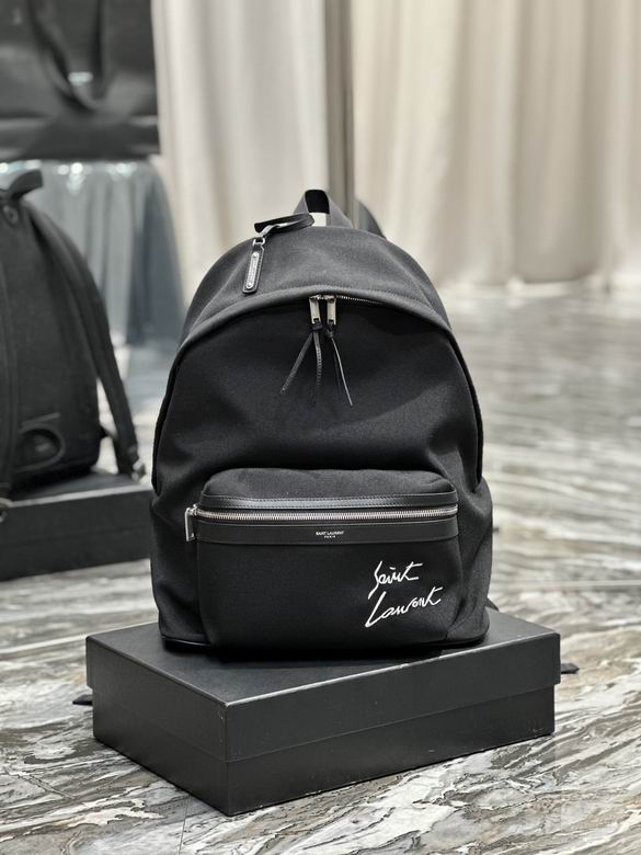 Saint Laurent City Backpack with Signature Embroidery in Black Canvas