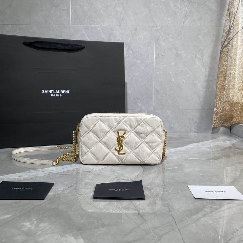 Saint Laurent Becky Mini Quilted Crossbody Bag in White Leather with Gold YSL