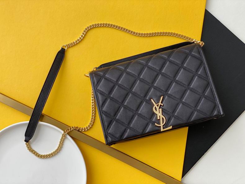 Saint Laurent Becky Chain Shoulder Bag in Black Quilted Lambskin with Gold YSL