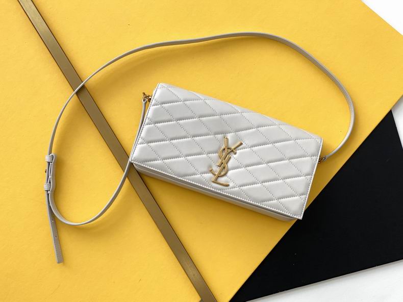 Saint Laurent Becky Shoulder Bag in White Diamond-Quilted Leather
