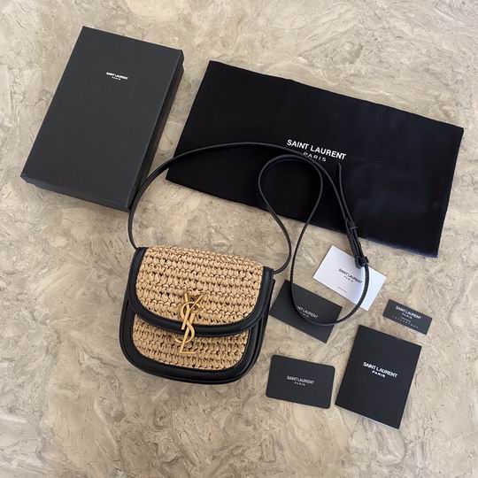 Saint Laurent Kaia Small Crossbody Bag in Raffia and Black Leather