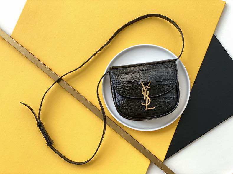 Saint Laurent Kaia Small Crossbody Bag in Black Crocodile-Embossed Leather