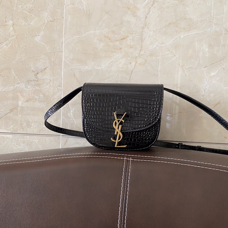 Saint Laurent Kaia Small Crossbody Bag in Black Crocodile-Embossed Leather