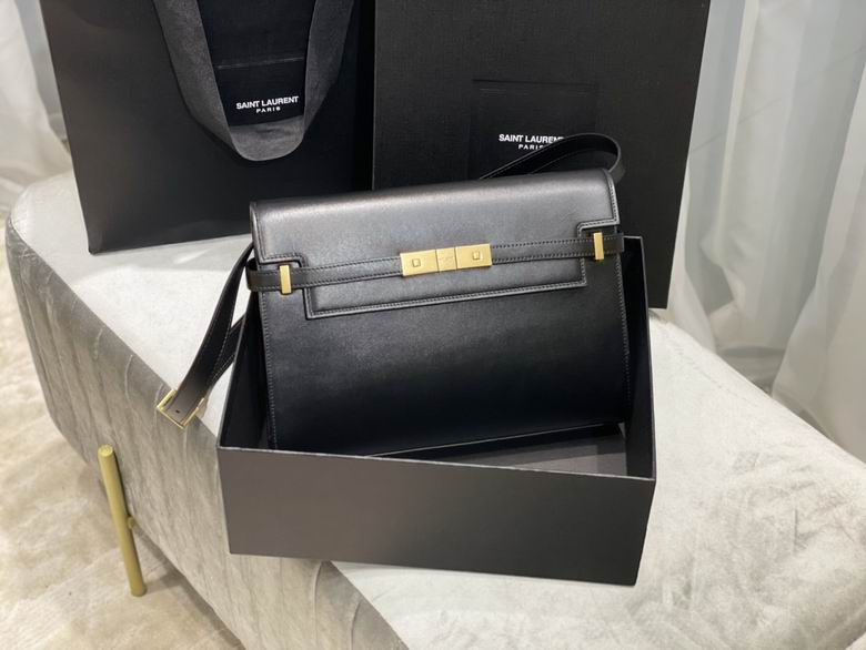 Saint Laurent Manhattan Shoulder Bag in Black Smooth Leather with Gold Hardware