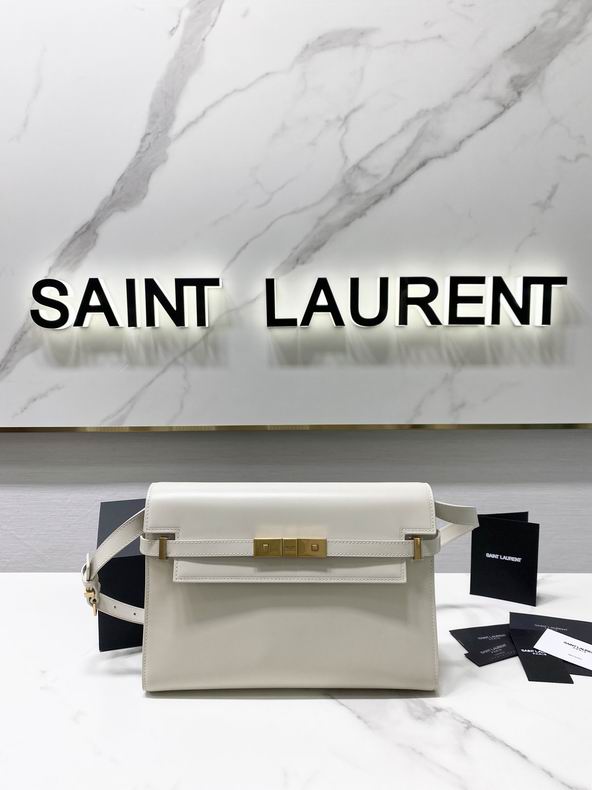 Saint Laurent Manhattan Shoulder Bag in White Smooth Leather
