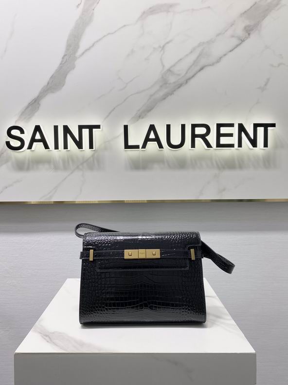 Saint Laurent Manhattan Small Shoulder Bag in Black Crocodile-Embossed Leather