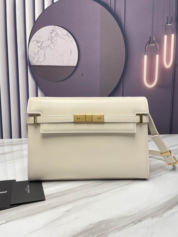 Saint Laurent Manhattan Shoulder Bag in Cream Smooth Leather
