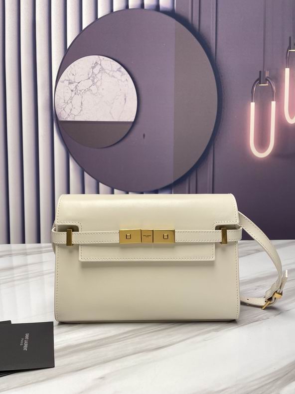 Saint Laurent Manhattan Small Shoulder Bag in Cream Smooth Leather