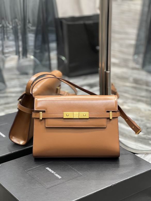 Saint Laurent Manhattan Small Shoulder Bag in Tan Smooth Leather