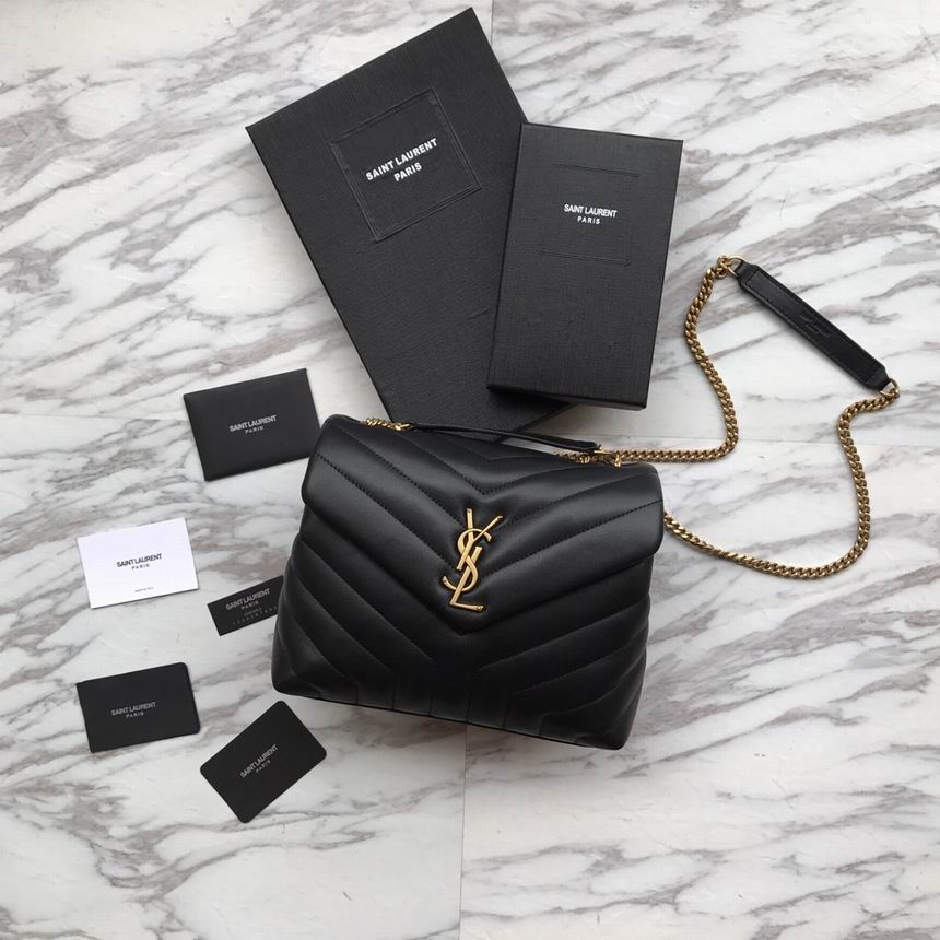 Saint Laurent Loulou Small Chain Shoulder Bag in Black Y-Quilted Leather