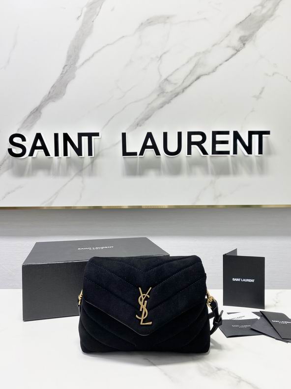 Saint Laurent Loulou Toy Crossbody Bag in Black Suede with Gold YSL Logo