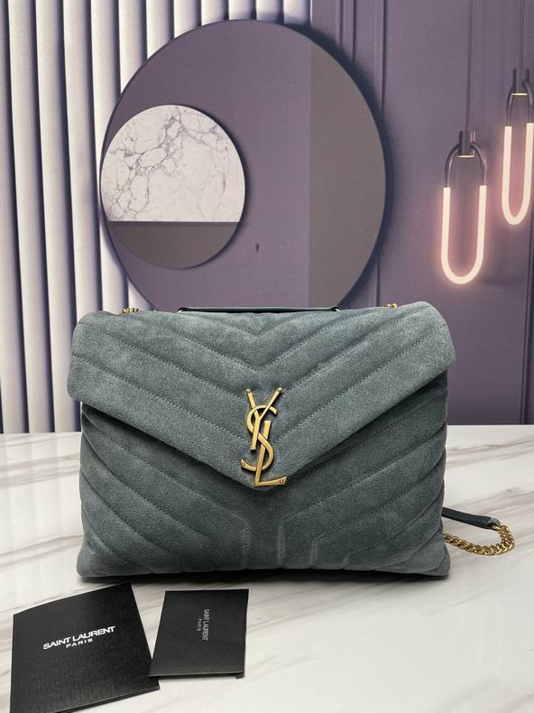 Saint Laurent Loulou Medium Chain Bag in Grey-Blue Y-Quilted Suede