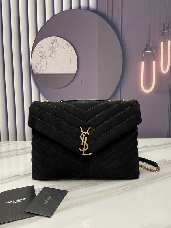 Saint Laurent Loulou Medium Chain Shoulder Bag in Black Suede with Gold YSL