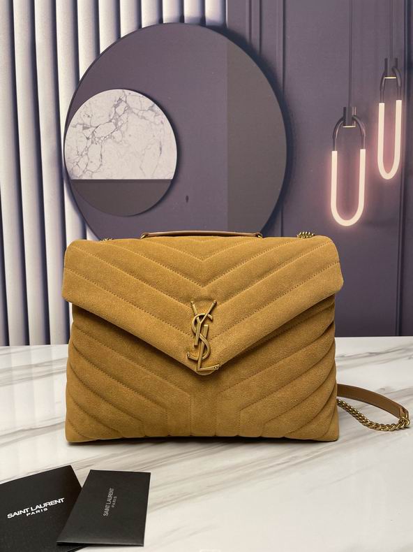 Saint Laurent Loulou Medium Chain Shoulder Bag in Tan Y-Quilted Suede