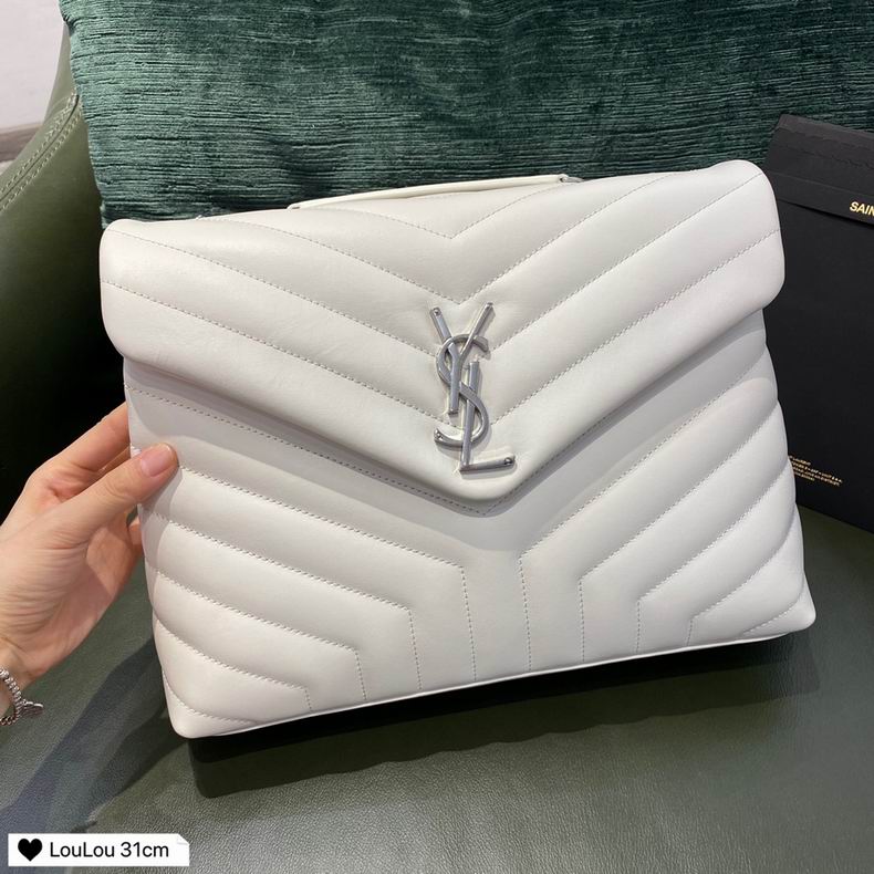 Saint Laurent Loulou Medium Shoulder Bag in White Y-Quilted Leather