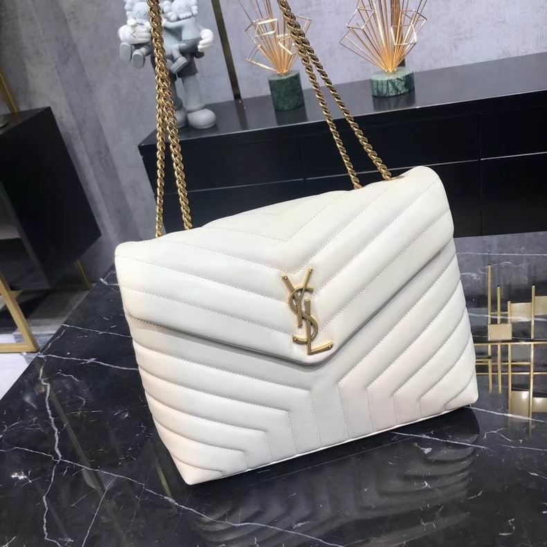 Saint Laurent Loulou Medium Chain Bag in White Y-Quilted Leather
