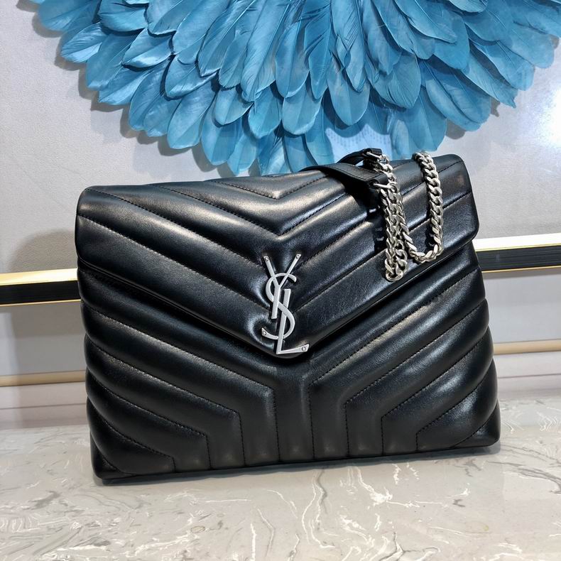 Saint Laurent Loulou Medium Chain Bag in Black Y-Quilted Leather
