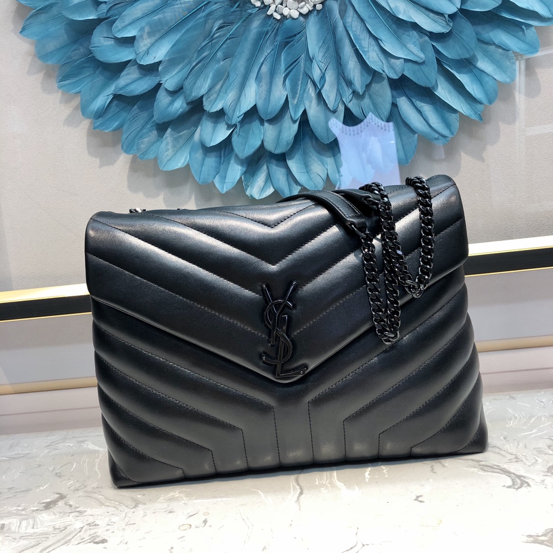 Saint Laurent Loulou Medium Chain Shoulder Bag in Black Y-Quilted Leather