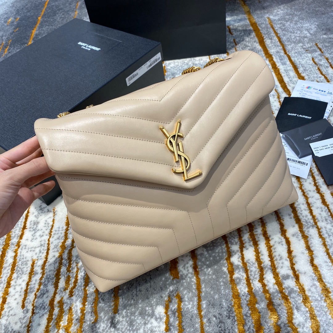 Saint Laurent Loulou Small Chain Bag in Beige Y-Quilted Leather